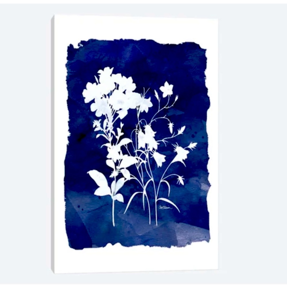 “Indigo Botanical II” Graphic Art Print on Canvas, 18” x 12” x 0.75” - Gorgeous!